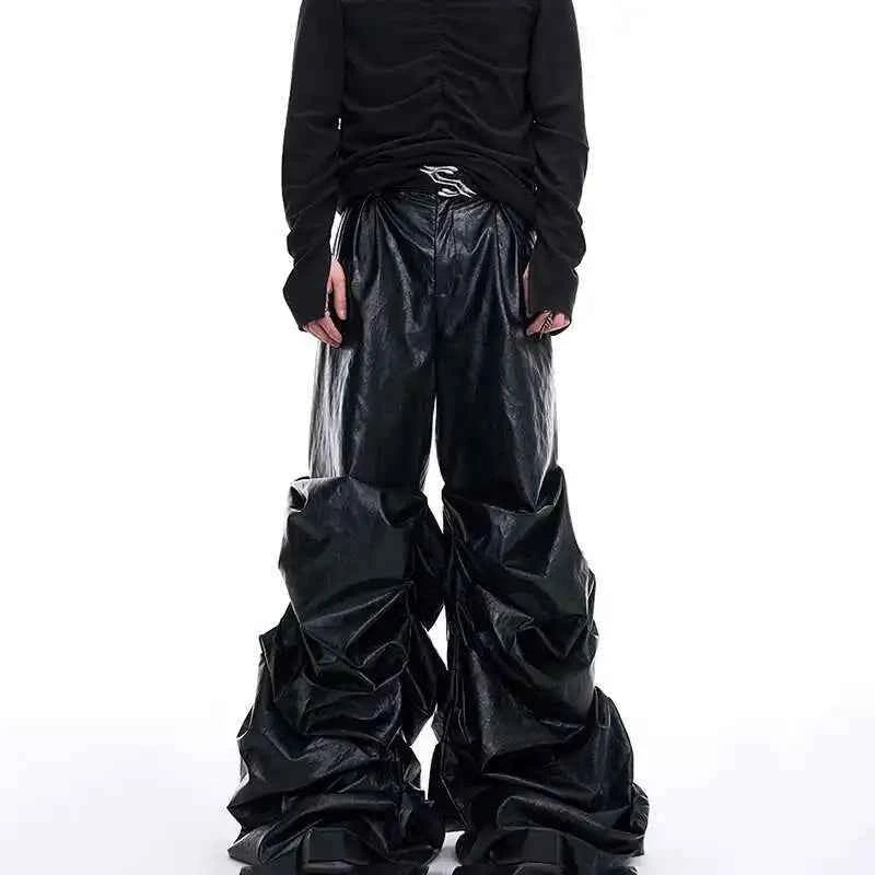 Luxury Stacking Wide Leg Faux Leather Pants