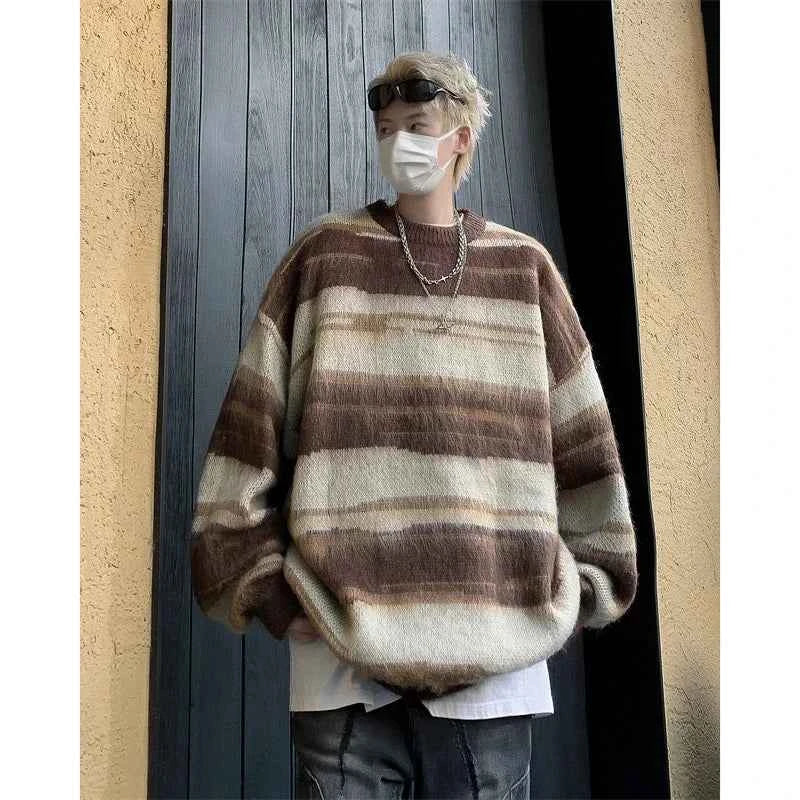 Streetwear Oversized Striped Knit Sweater