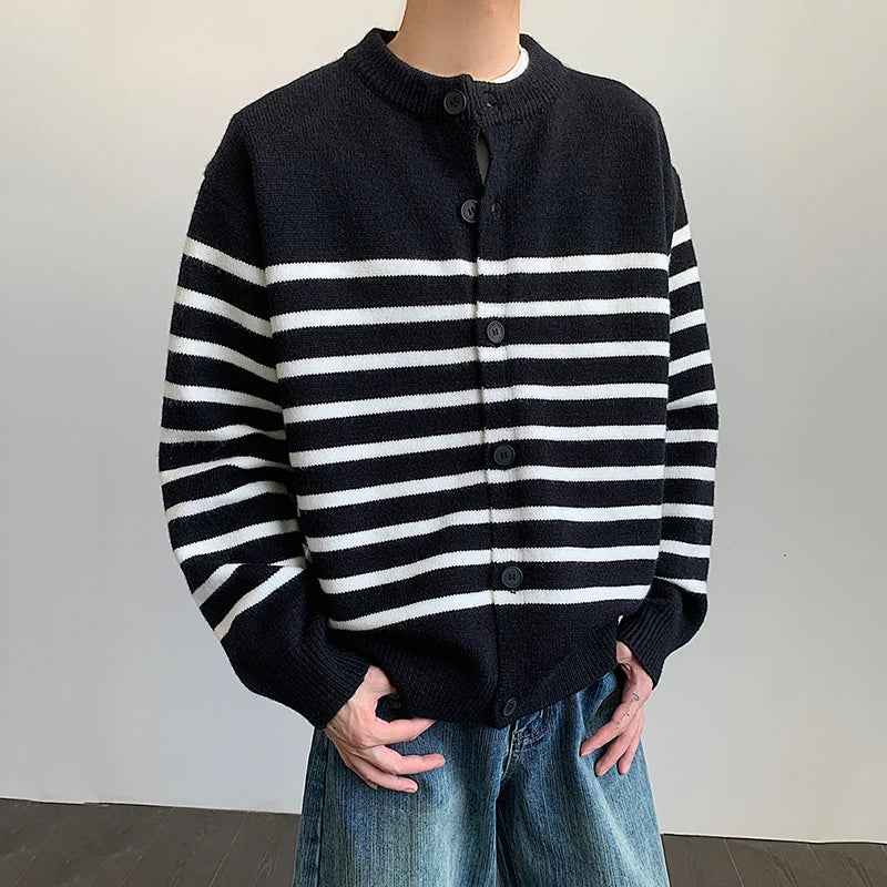 Versatile Striped Single Breasted Knit Cardigan