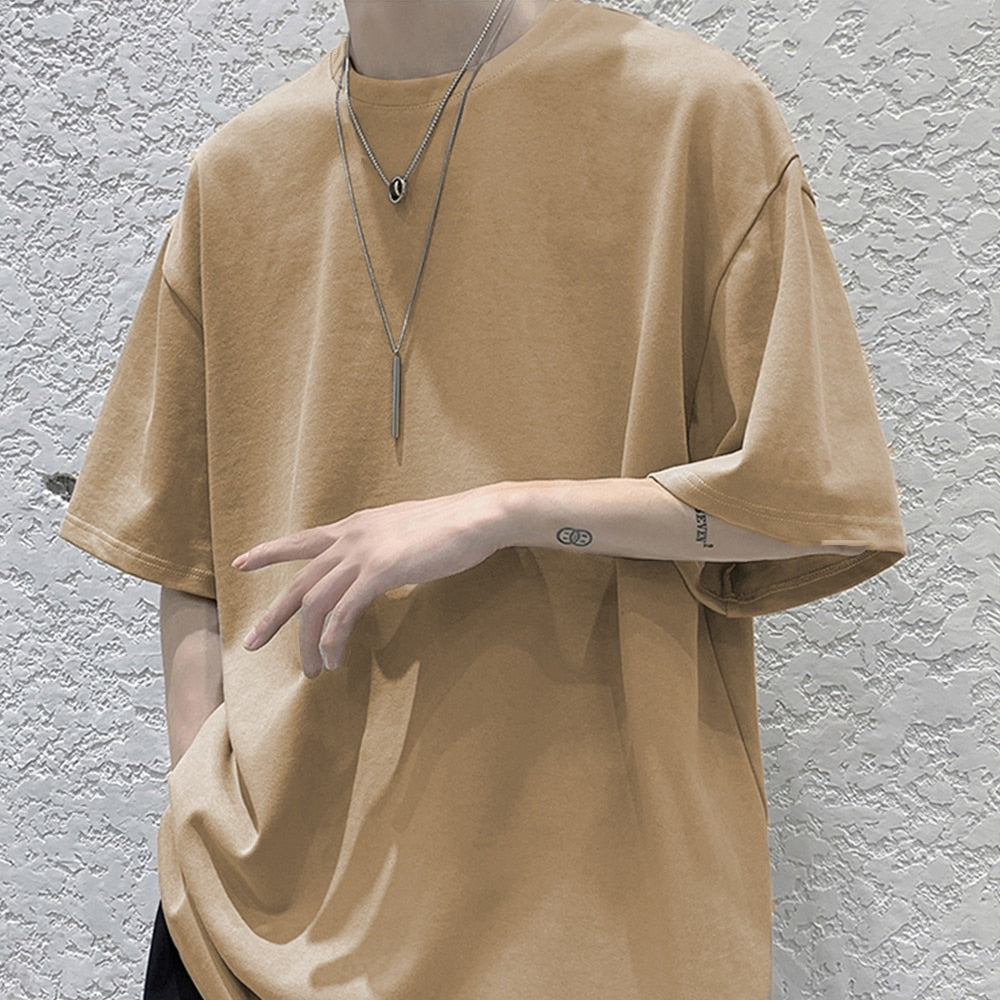 Loose Round Neck Plain T-Shirt