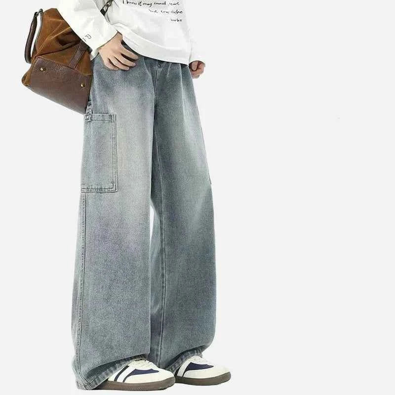 High-Quality Retro Wide Leg Denim Cargo Jeans