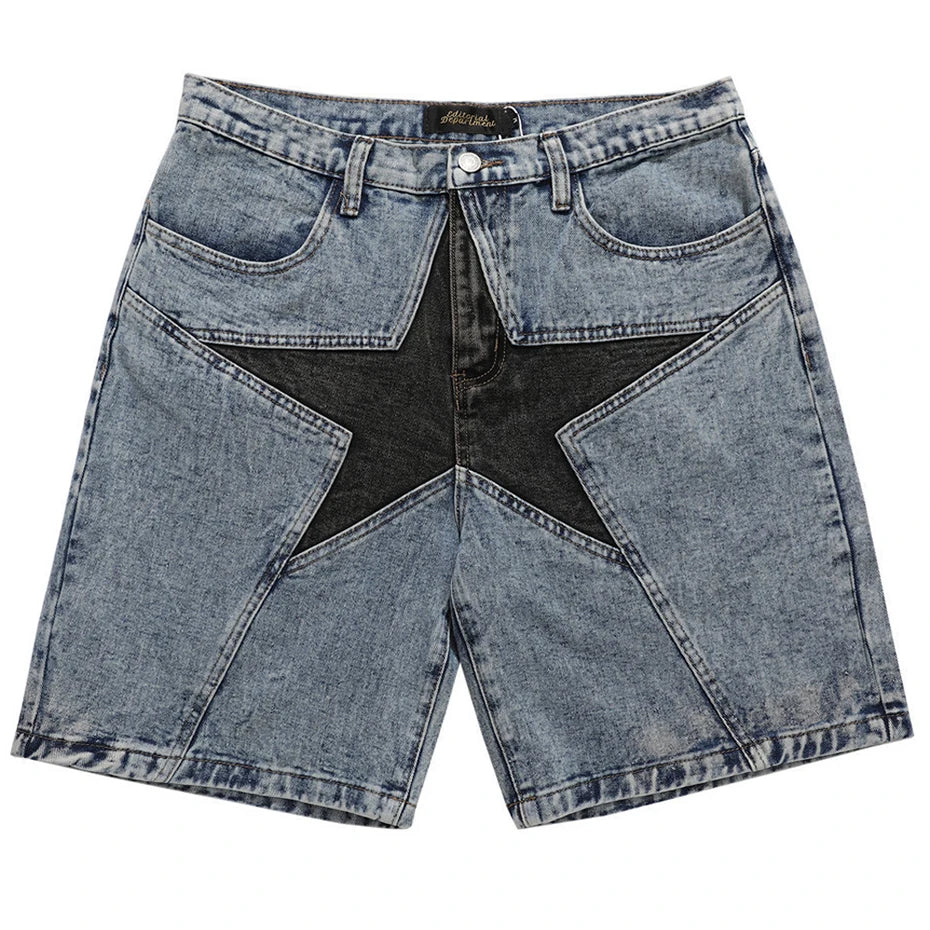 Streetwear Patchwork Oversized Denim Shorts