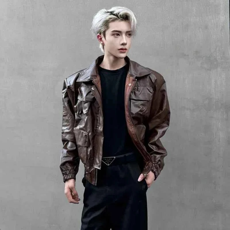 Handsome American Retro Motorcycle Leather Jacket