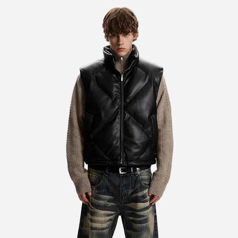 High-Quality Solid Color PU Leather Padded Vest