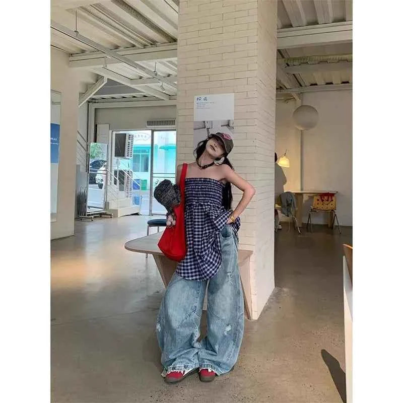 Women Comfort Vintage High Waist Wide Leg Jeans