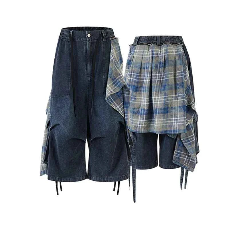 Customizable Plaid Hem Cropped Denim Jorts