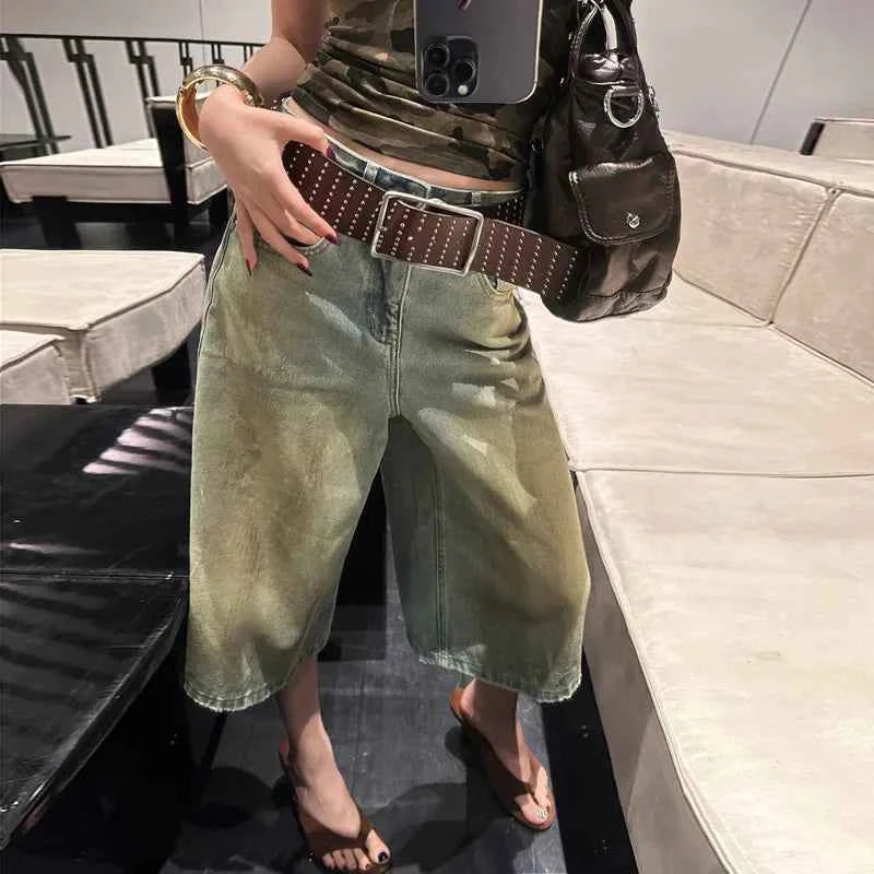 Retro Washed Denim High Waisted Denim Jorts