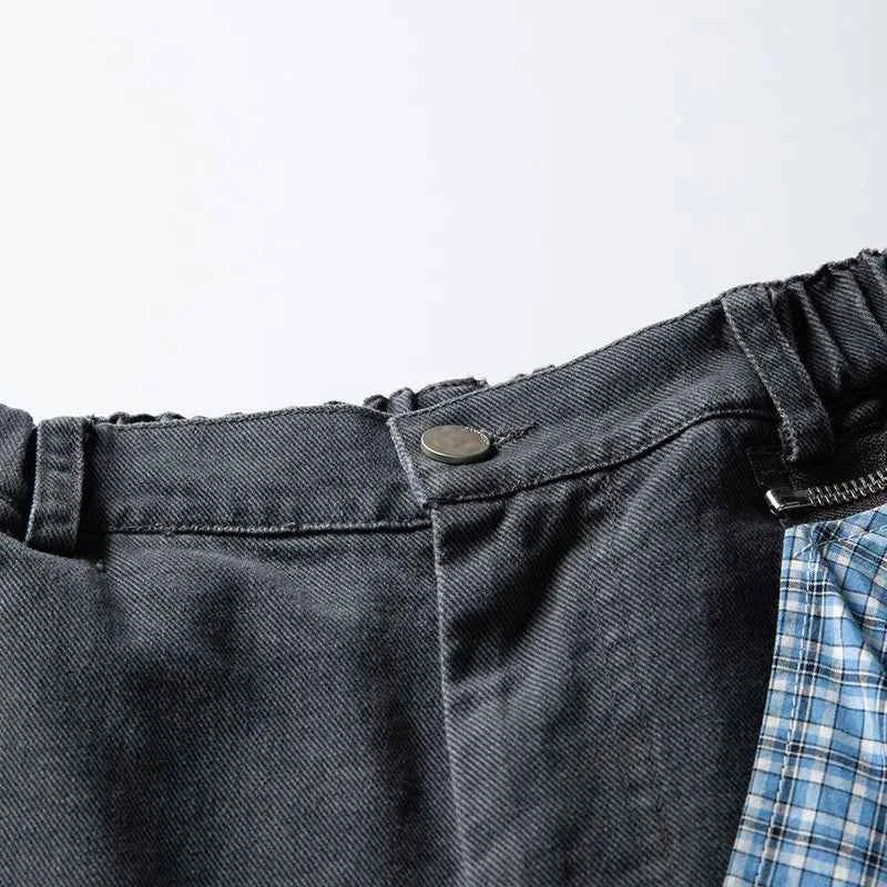 Plaid Decorative With Scarf Loose Wide Leg Jeans