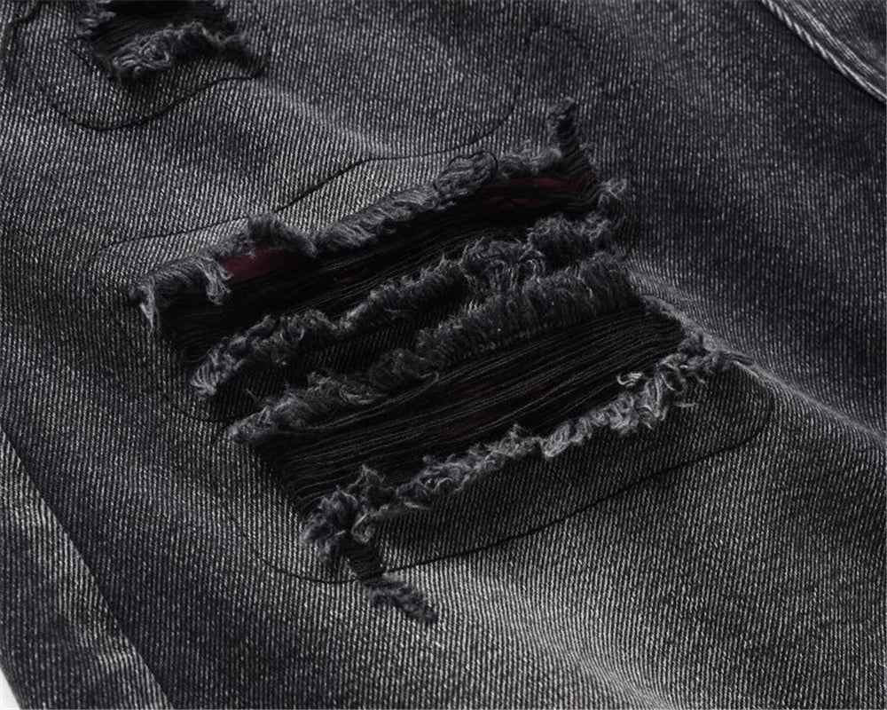 Cozy Streetwear Ripped Black Denim Short