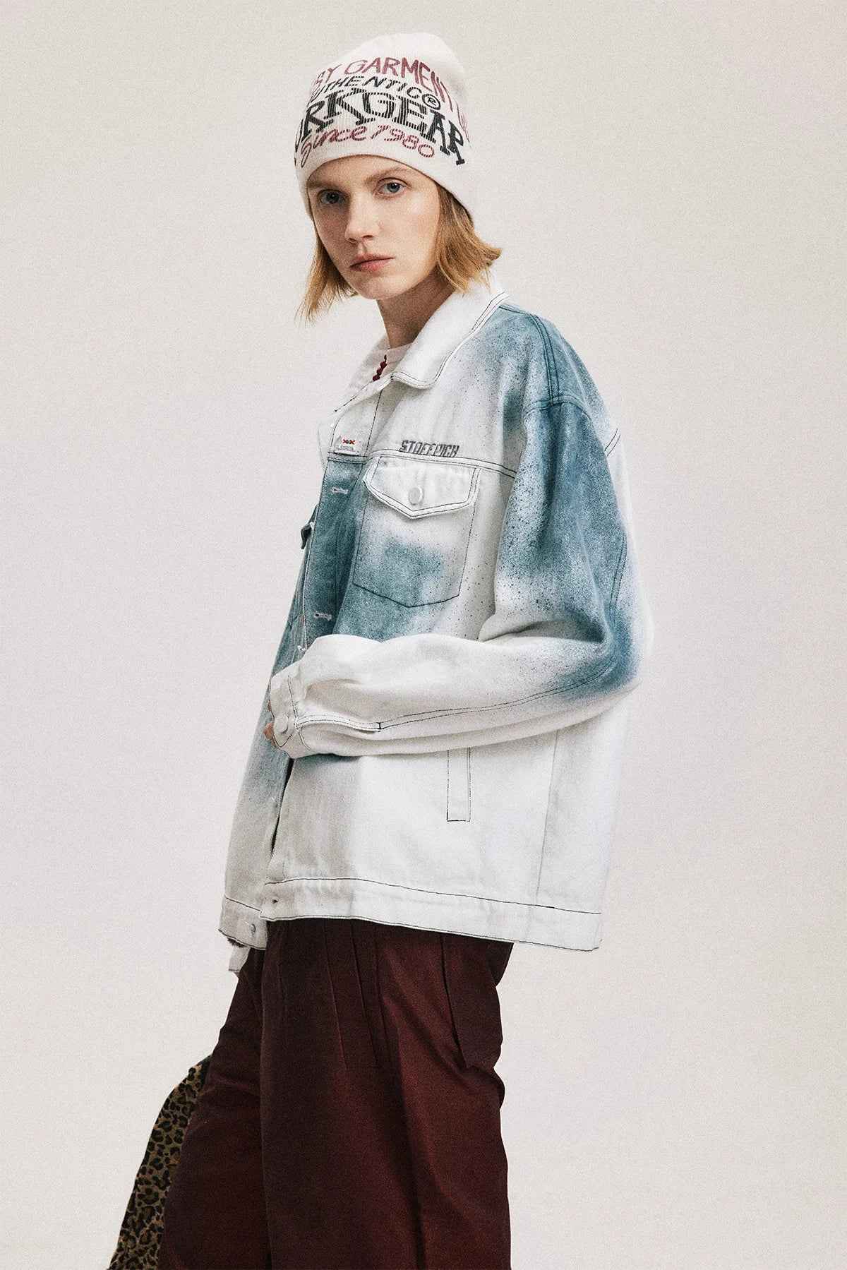 Flattering White Tie Dye Hip Hop Denim Jacket