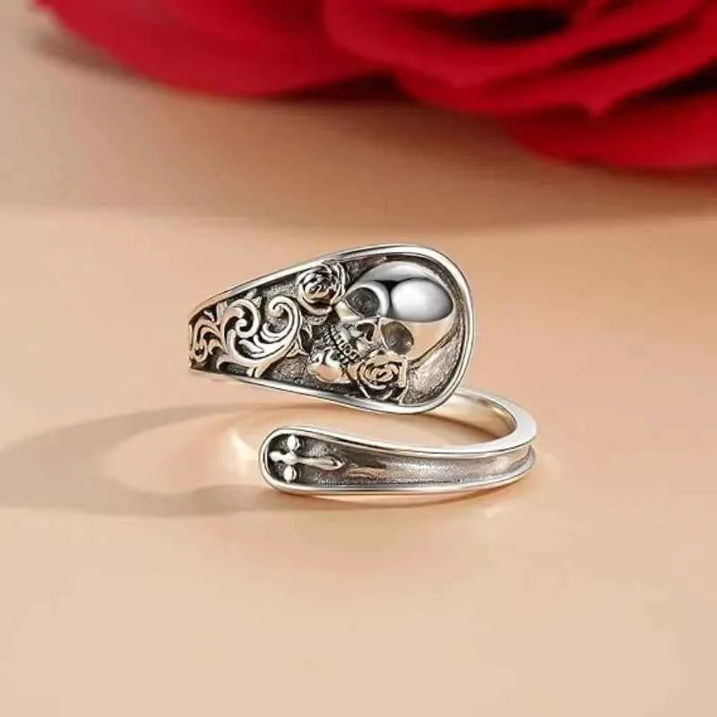 Gothic Rose Flower Adjustable Ring