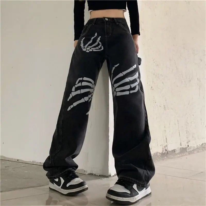 Black Streetwear Loose Wide Leg Jeans - Luxuryurbanwear