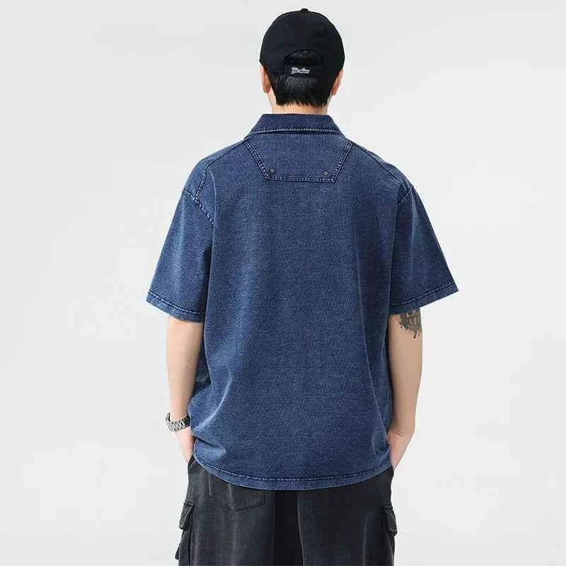 Men Stylish Casual Knitted Denim Polo T-Shirt