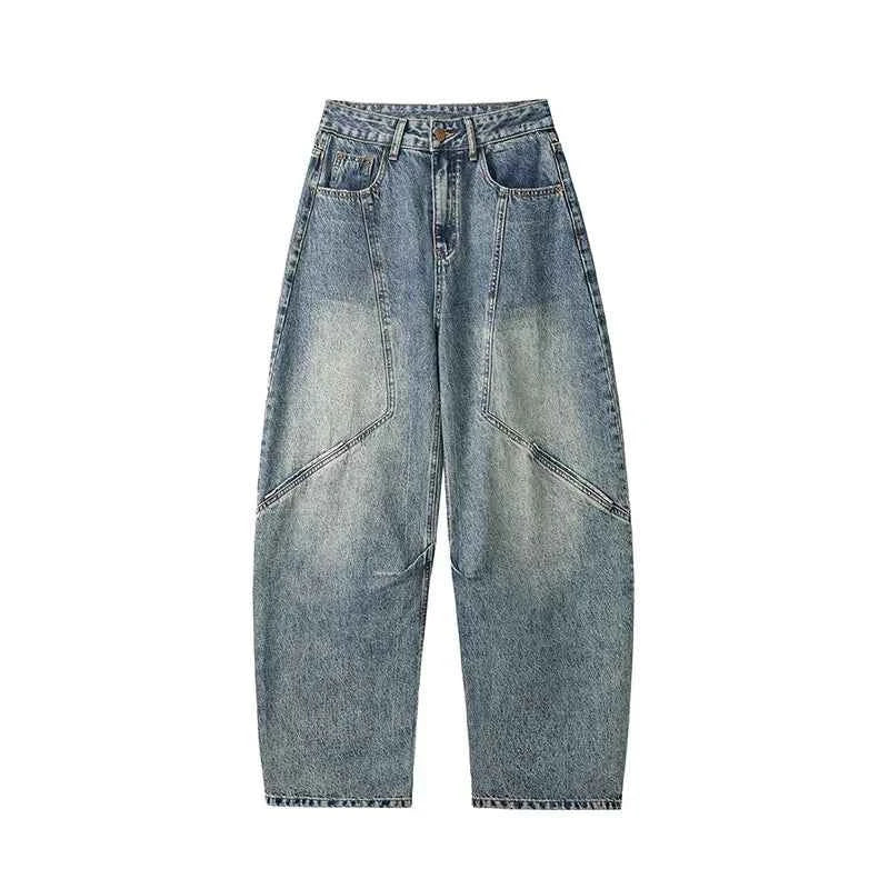 Streetwear Cool Relaxed Fit Wide Leg Patchwork Jeans
