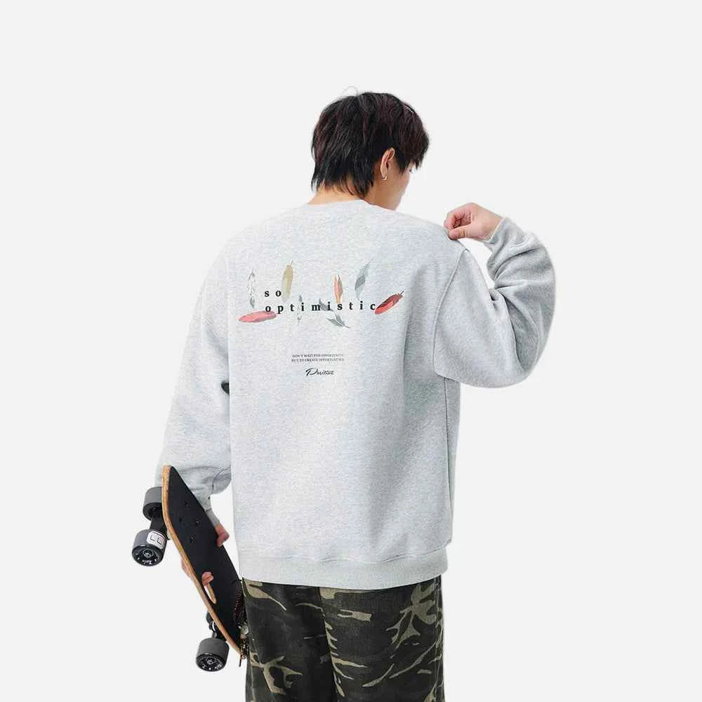 Cozy Feather Pattern Letter Print Sweatshirt
