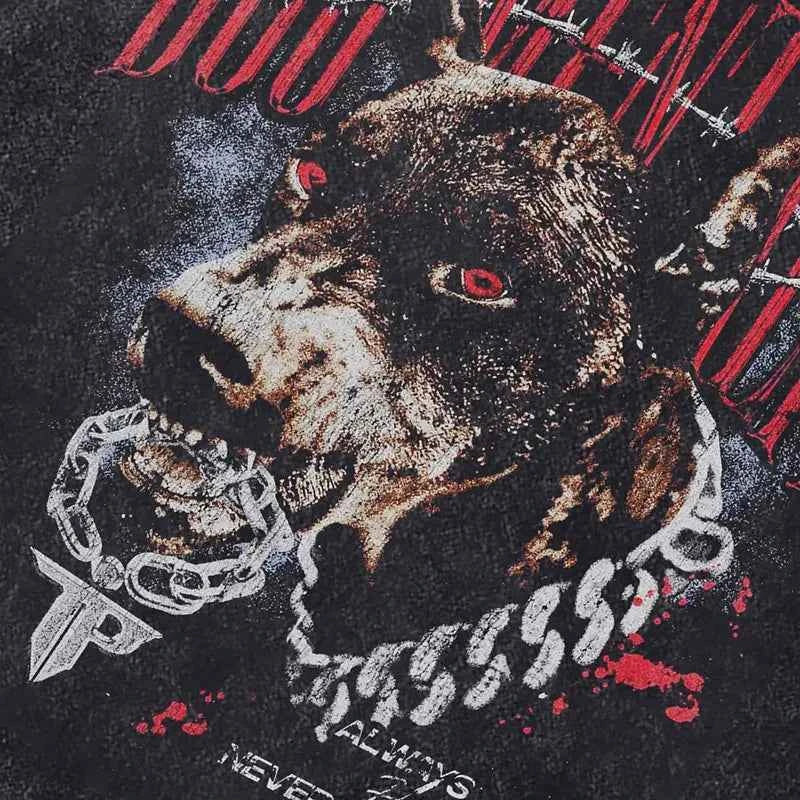 Y2K Black Washed Doberman Graphic Print T-Shirt