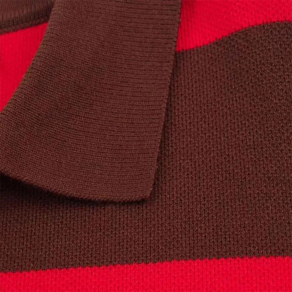 Insulated V-Neck Collar Striped Knit Polo Sweater