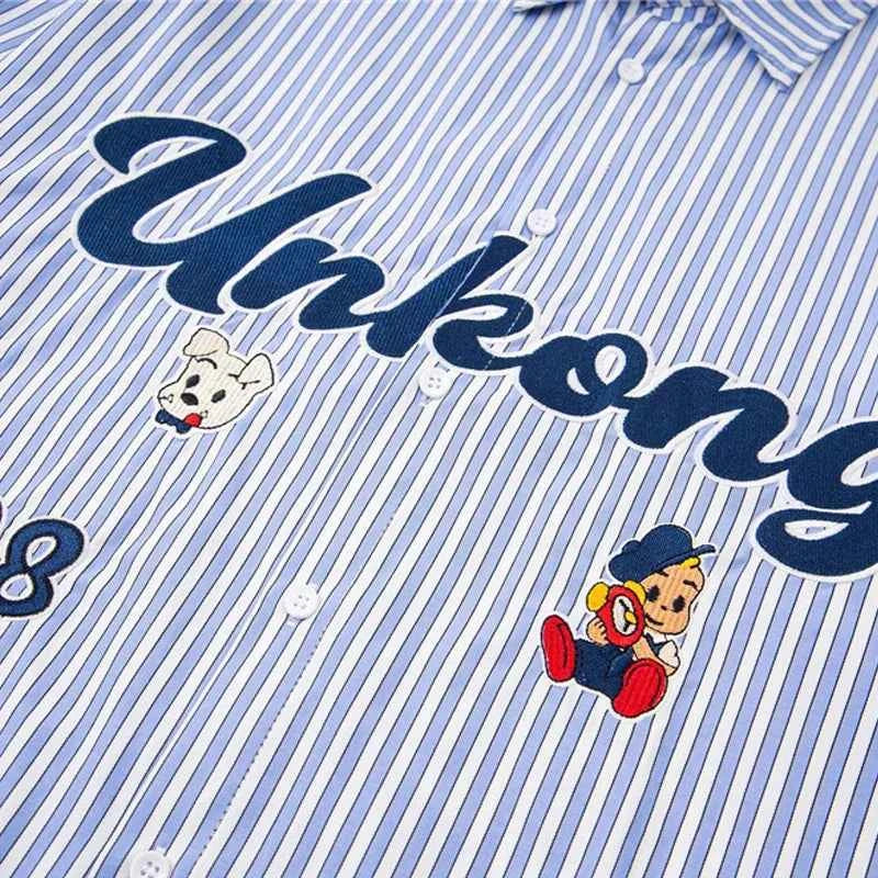 Durable Striped Autumn Letter Embroidered Casual Shirt