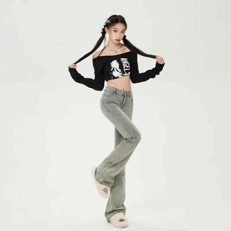 High Waist Vintage Blue Flare Jeans