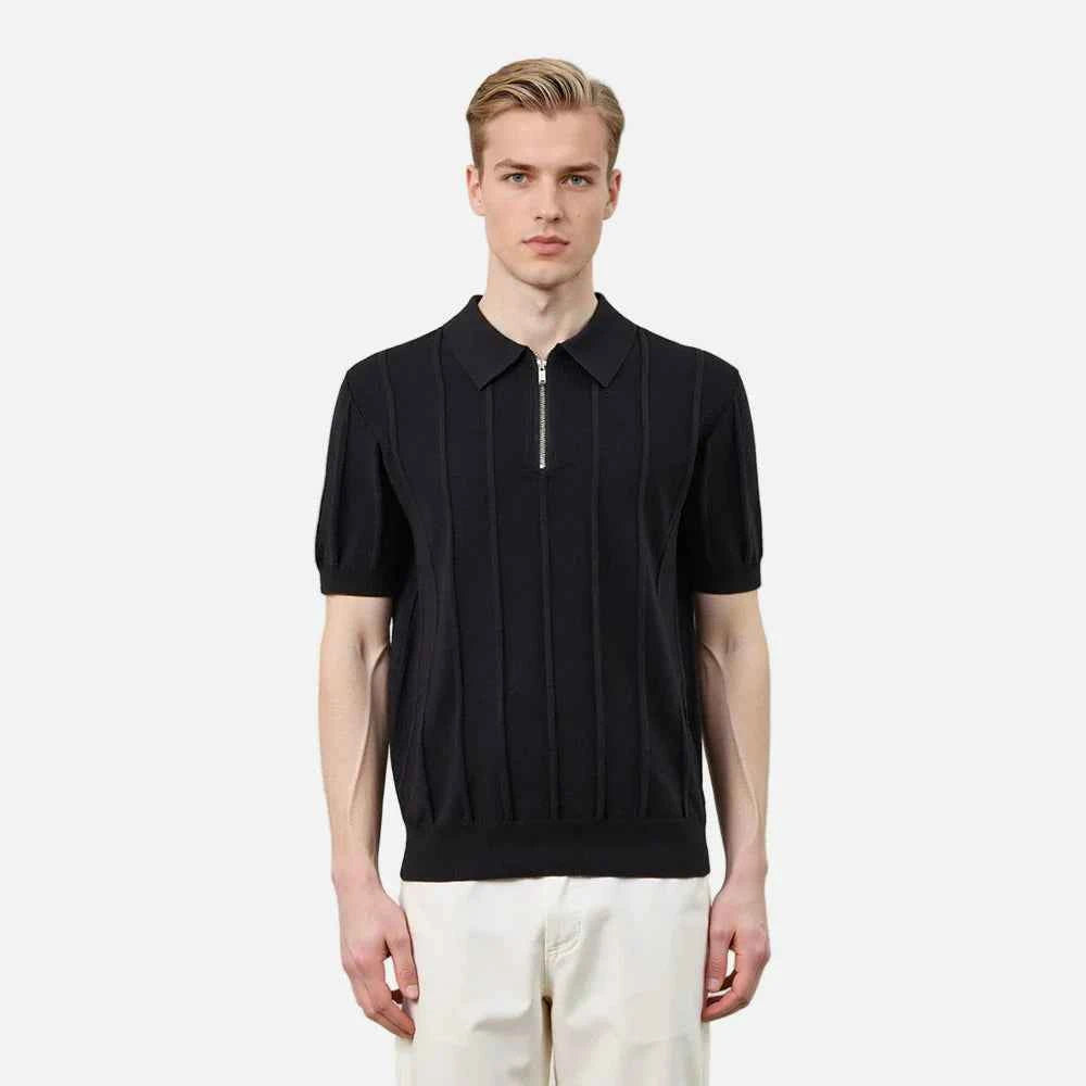 Flexible Knitted Half Zipper Short Sleeve T-Shirt
