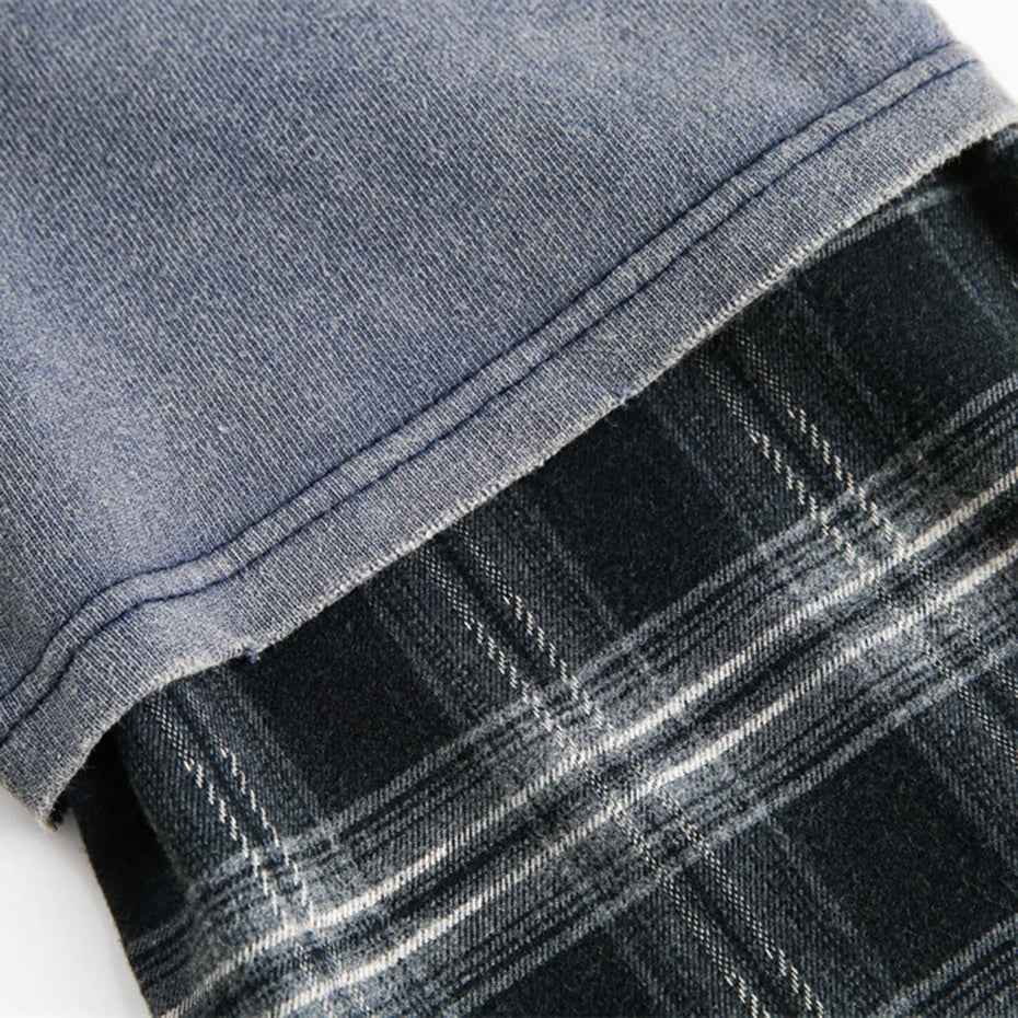 Plaid Patchwork Fake Two-Piece Long Sleeve T-Shirt