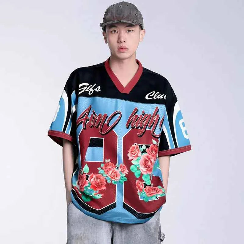 Insulated Mesh Oversized Floral Graphic Sport T-Shirt
