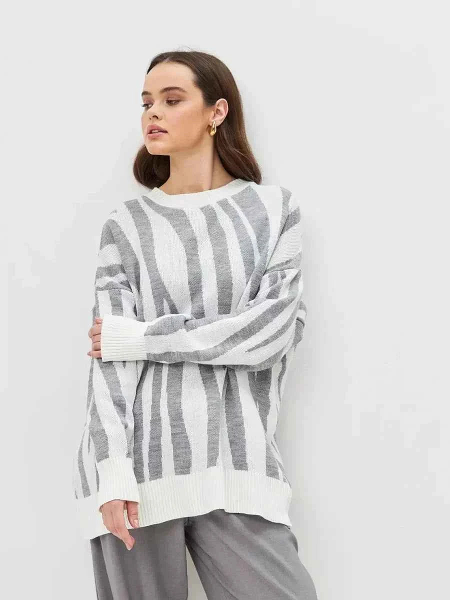 Women Striped Oversized Knitted Pullover Sweater
