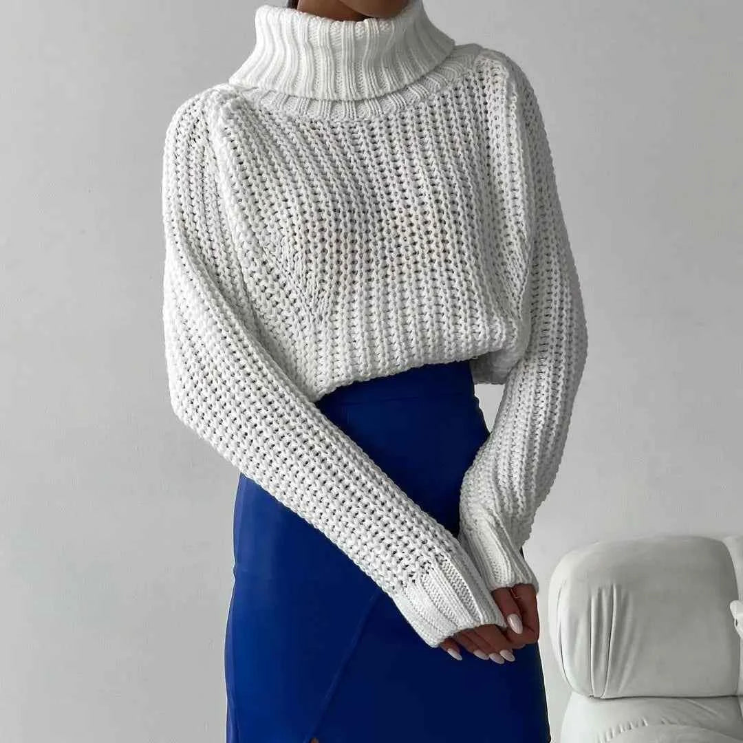 Women Cozy Vintage High Neck Pullover Sweater