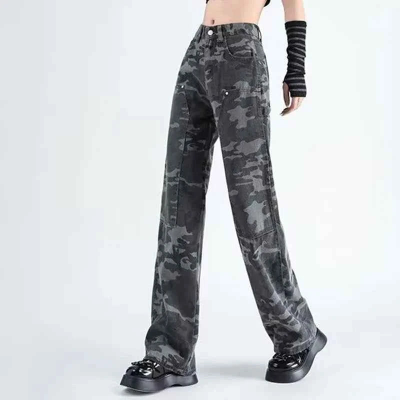 Y2K Camouflage High Waisted Wide Leg Jeans