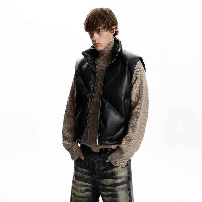 High-Quality Solid Color PU Leather Padded Vest