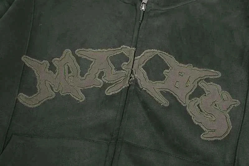 Vintage Flattering Embroidered Zip-Up Hooded Sweatshirt