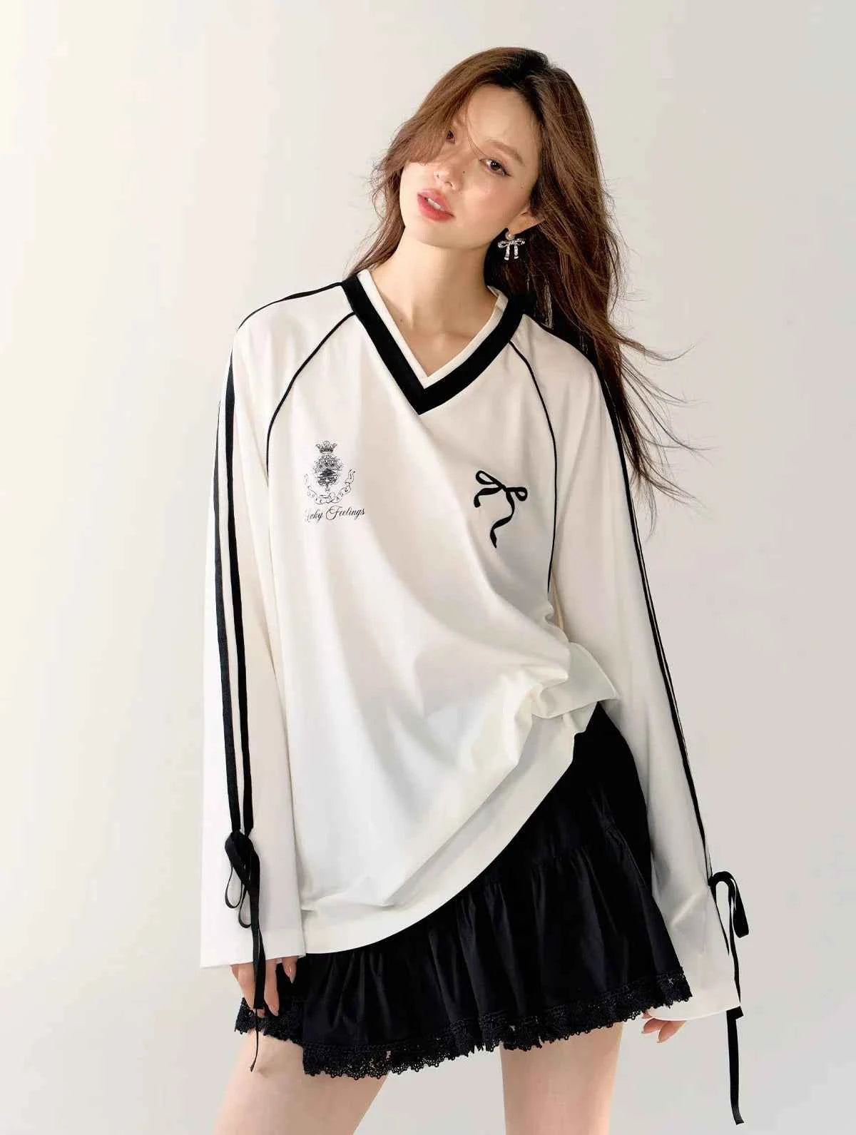 Women Sporty Black Oversized Long Sleeve T-Shirt