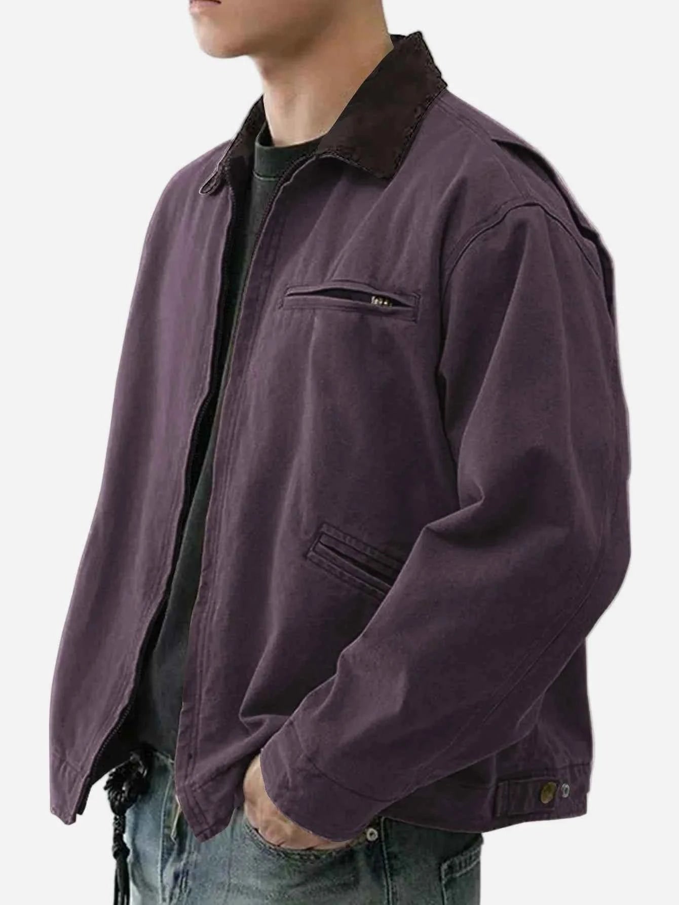 Vintage Washed Turn Down Collar Workwear Jacket