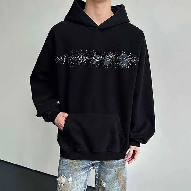 Chic Black Rhinestone Heat Melting Hoodie