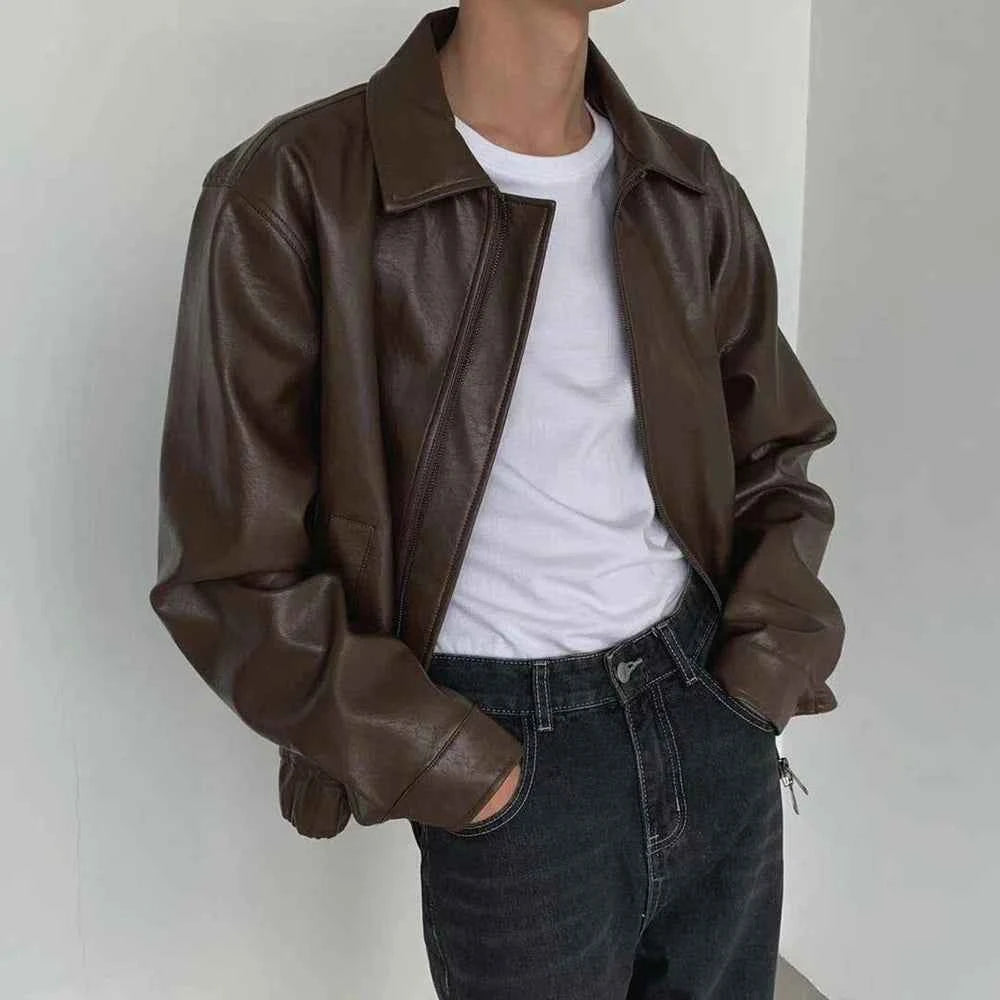 Long-lasting Retro Loose British Leather Jacket