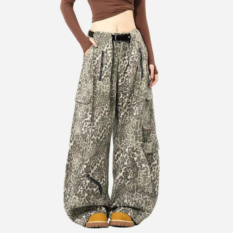 American Leopard Print Stylish Cargo Pants