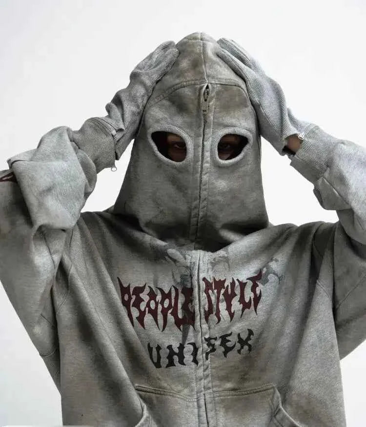 Destructive Stained Loose Hooded Sweatshirt