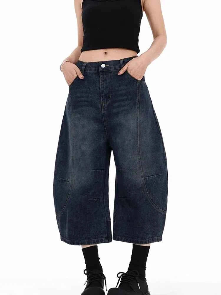 Vintage Wash Wide Leg Barrel Denim Jorts