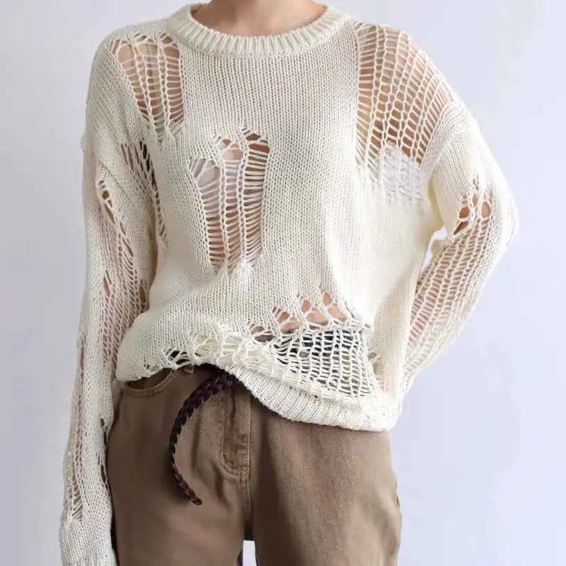 Women Autumn Hollow Out Knitted Sweater