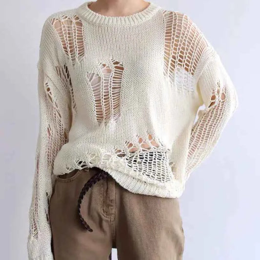 Women Autumn Hollow Out Knitted Sweater
