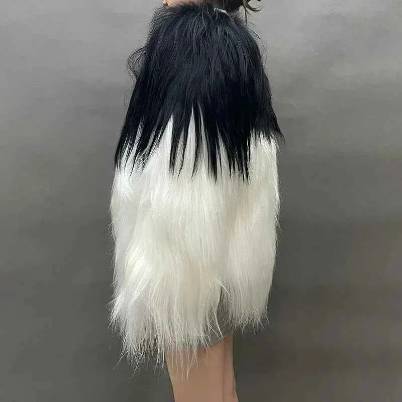 Luxury Mixed Color Goat Faux Fur Wool Jacket