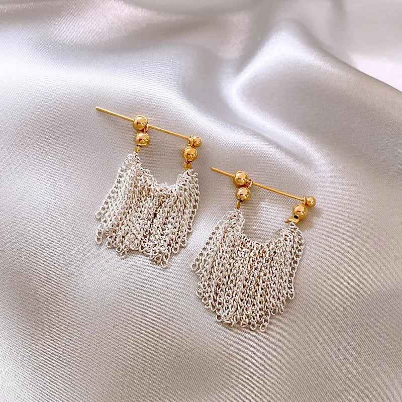 French Romantic Silver Tassel Metal Earring