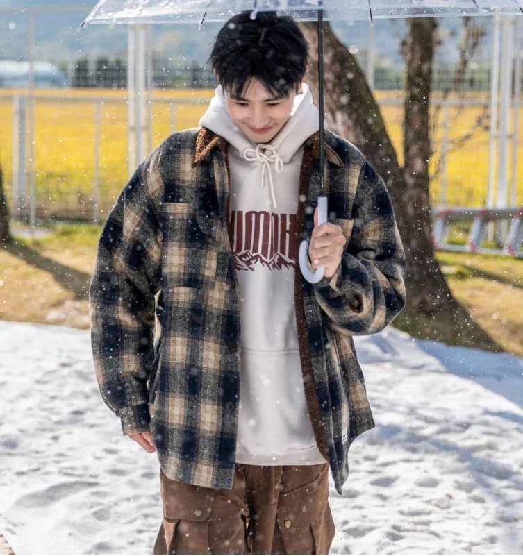Japanese Style Thick Plaid Wool Parkas Jacket - Luxuryurbanwear