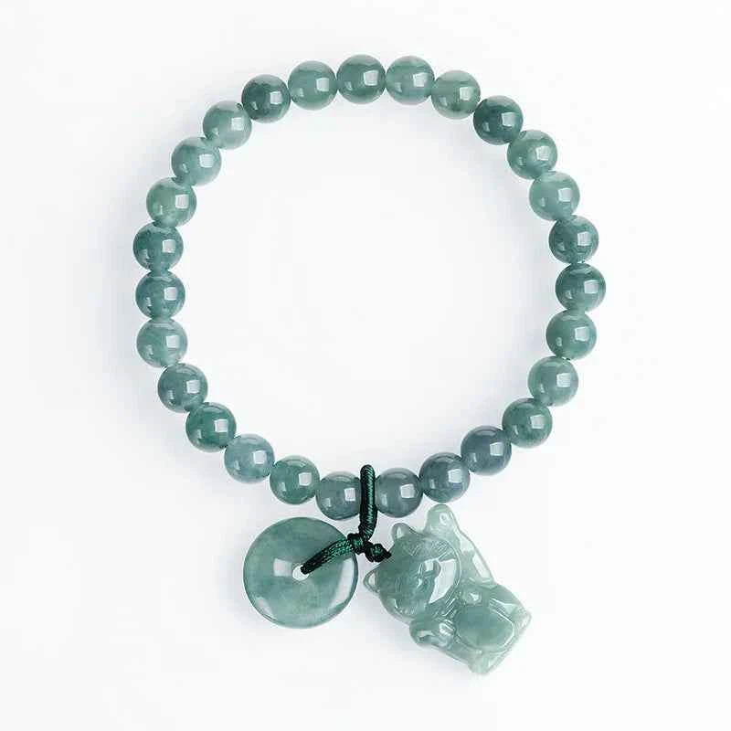 Talisman Blue Jadeite Fortune Cat Bracelet