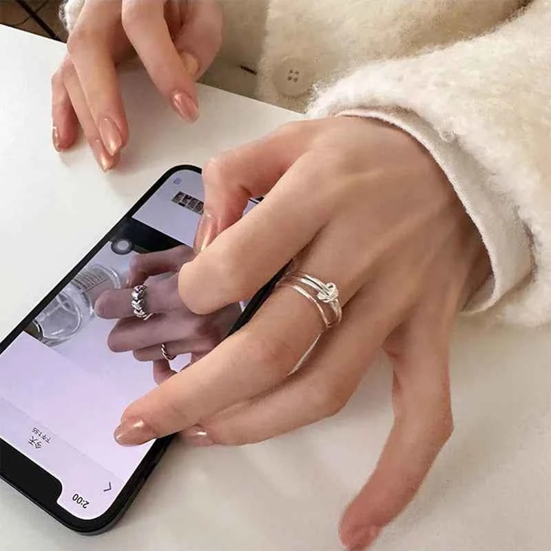 Silver Multilayer Knot Punk Ring