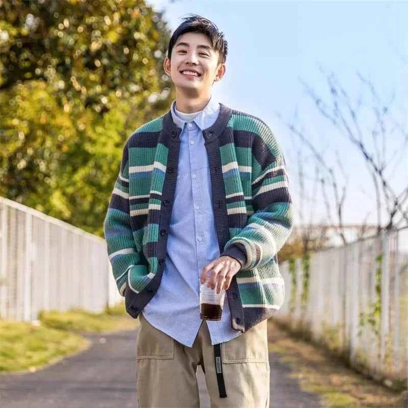 Casual Retro Cozy Striped Knitted Cardigan