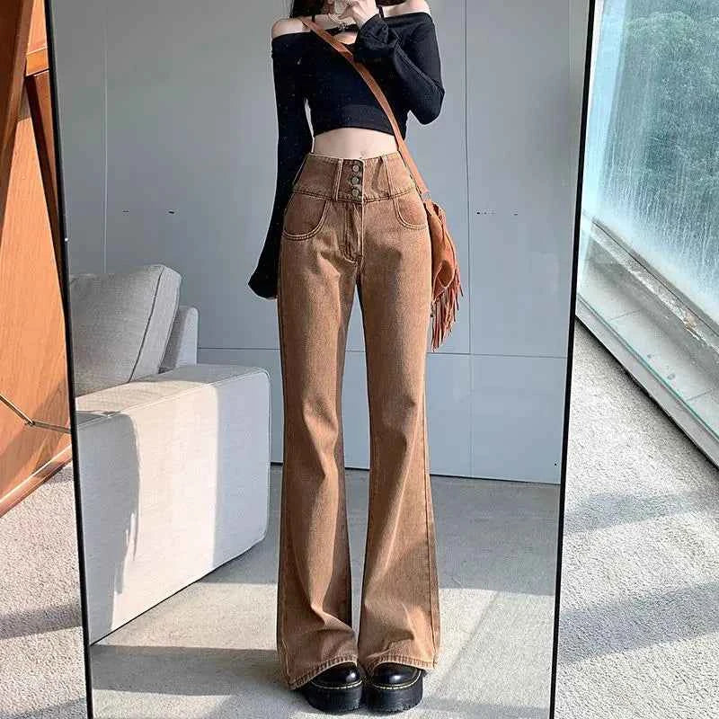 Vintage High Waist Flare Denim Straight Jeans
