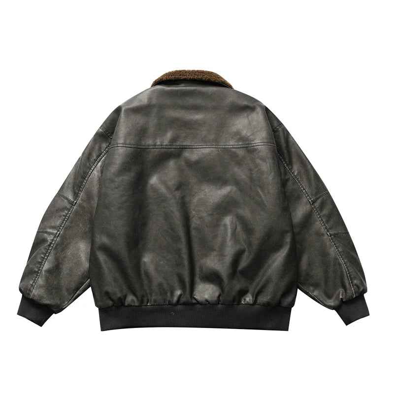 Streetwear Thicken Padded Leather Fur Jacket