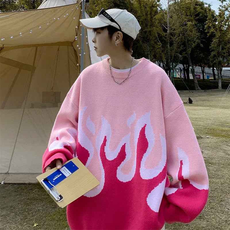 Streetwear Gradient Fire Knit Sweater