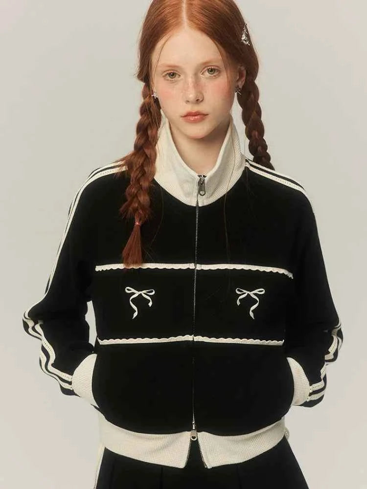 Sweat Retro Lace Embroidery Zip Up Sweatshirt